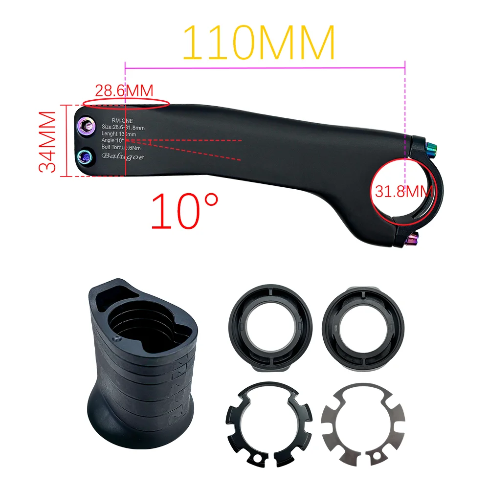 BALUGOE Carbon Fiber Internal Wiring Road Bike Mountain Bike Stem 28.6-31.8MM Riser With Washer -10 º -17 º Riding Accessories image 3