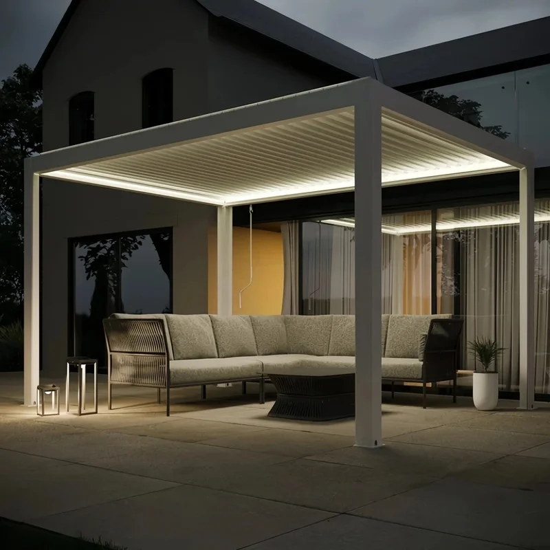 Customized Motorized Bioclimatic Eco-Friendly Aluminum Rain Cover Louvered Pergola Powder Coated Frame Snowproof Balcony