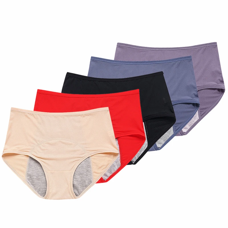 

Женские менструальные трусики со средней талией, хлопковые послеродовые однотонные трусики большого размера, дышащие водонепроницаемые полностью покрытые трусики