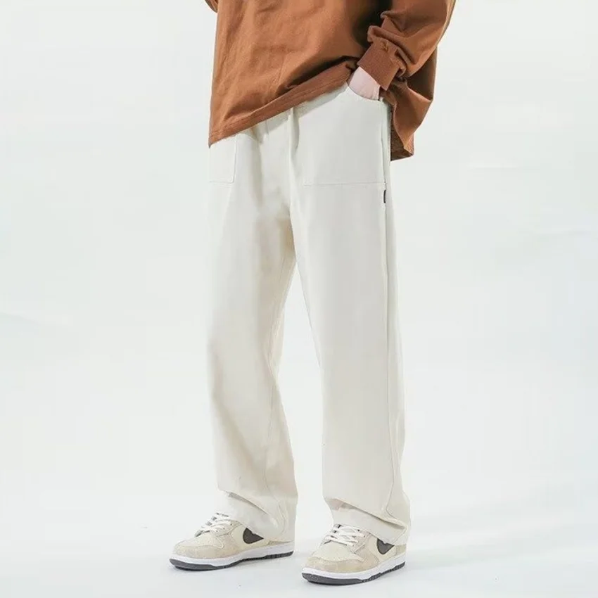 2023 New Spring and Autumn Casual Pants Straight Cut Loose All-match Plain Wide Leg Casual Trousers Long Pants Men