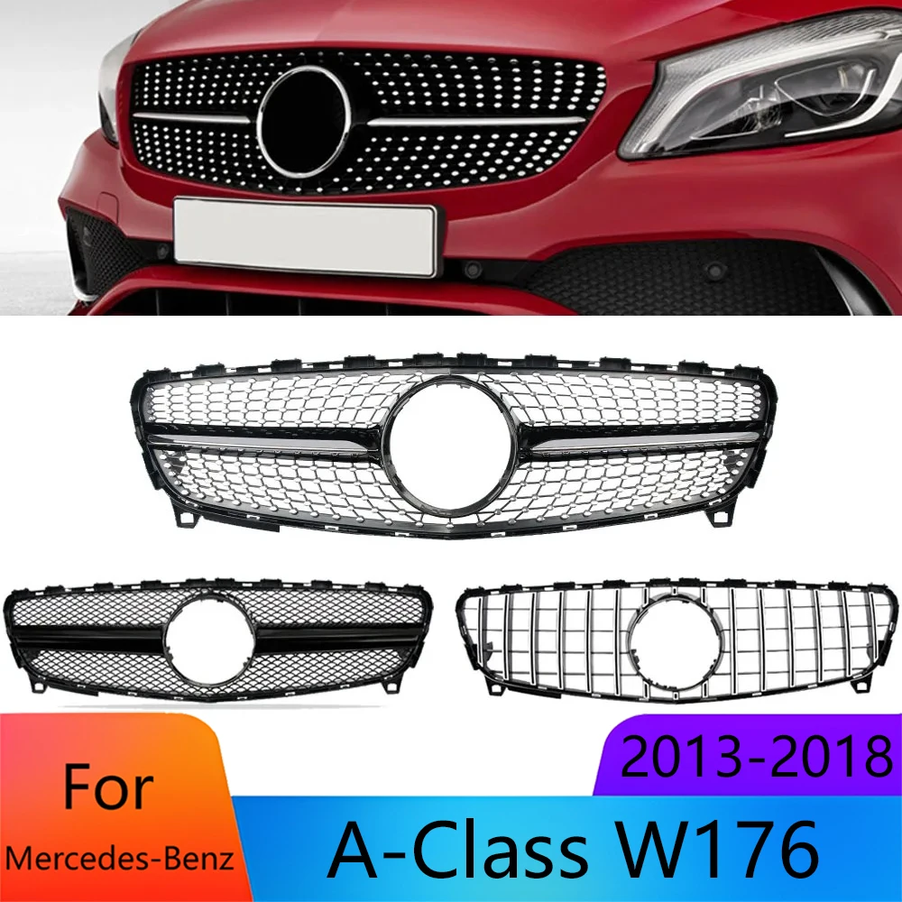 

Для Mercedes A-Class W176 2013-2018 решетка переднего бампера в стиле AMG, хромированная черная алмазная сетка, сменный автомобильный Стайлинг, универсальная