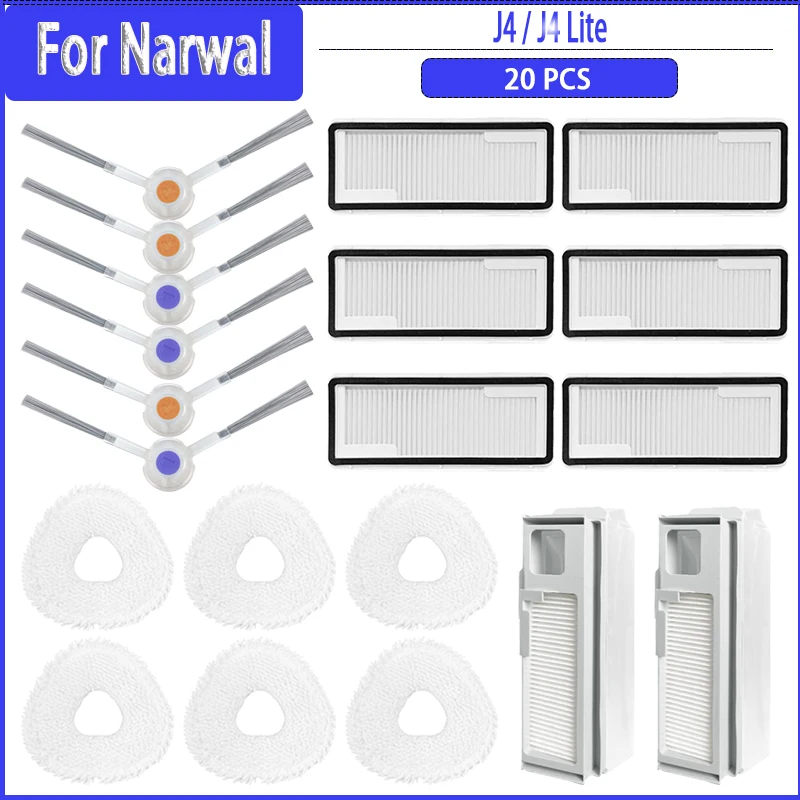 Cepillo lateral Hepa Filer Mop Cloths Rag para Narwal J4 / J4 Lite, pieza de repuesto, accesorio de aspiradora Robot de repuesto