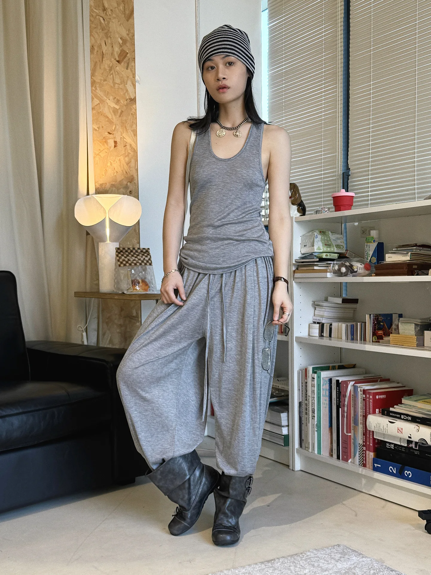 Summer Elastic Drawstring Wide-Leg Casual Pants, Loose And Drapey, Fresh Long Pants For Women