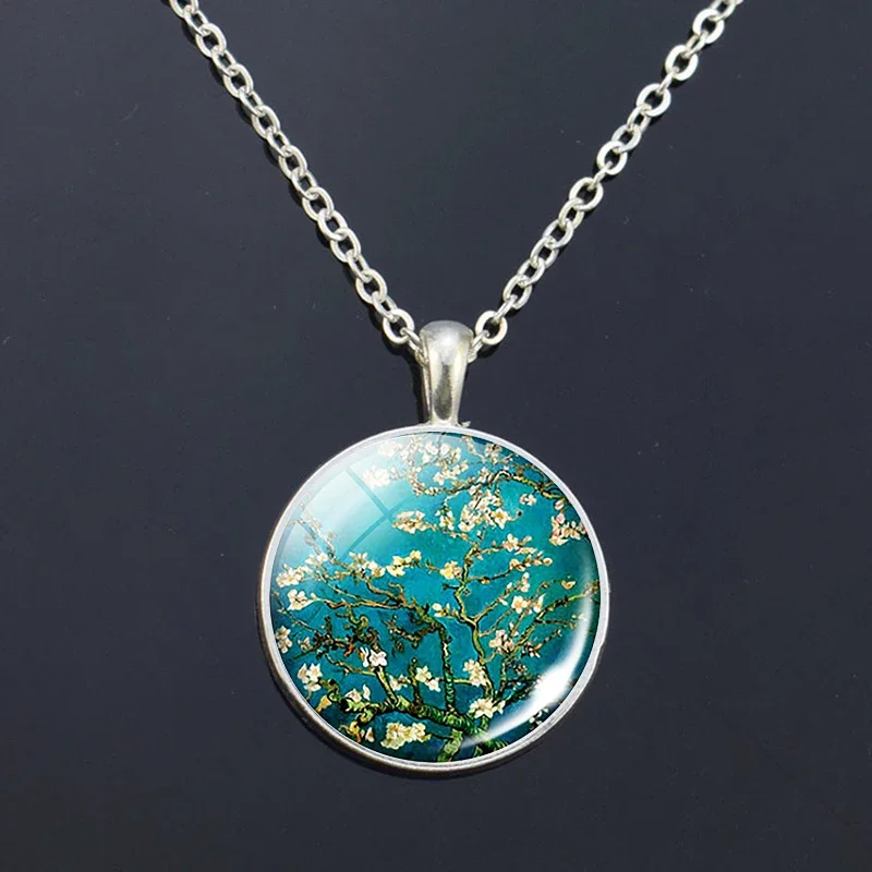 Van Gogh Necklace Van Gogh\'s Art Painting Print Glass Cabochon Pendant Chain Necklace Fashion Jewelry Necklaces for Women Men