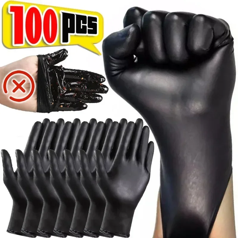 Guantes de nitrilo desechables para el hogar, manoplas fuertes de PVC, color negro, para lavar platos, la industria del coche, jardinería, cuidado de mascotas, herramienta de cocina para hornear