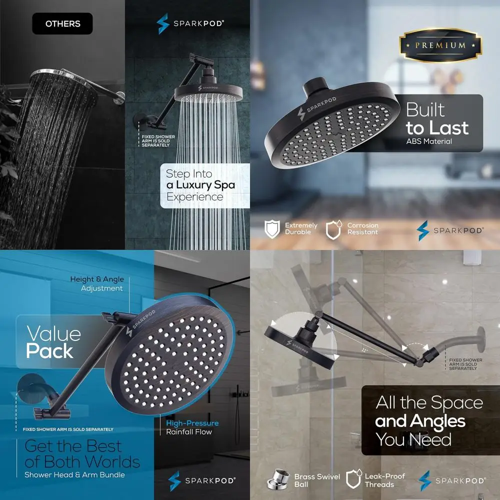 

Adjustable Height Rain Shower with 11 Extension Arm - High-Quality Oil-Rubbed Bronze Finish, Quick Install