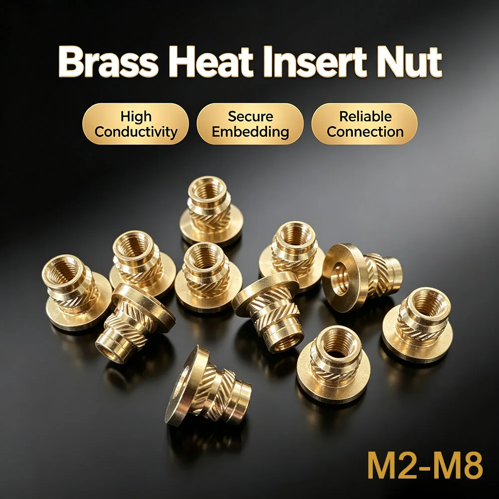 M2 M2.5 M3 M4 M5 M6 M8 Heat Brass Insert Nut Knurled Flange Inserts Holt Melt Molding Injection Thermal Nuts For Plastic Parts