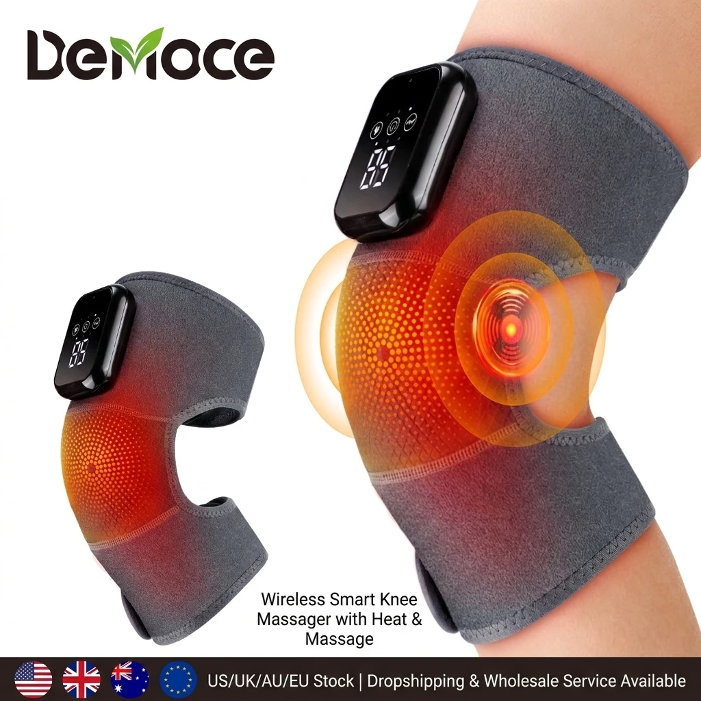 Cordless Heated Knee Massager Vibrating Knee Heating Pad for Knee and Leg Relaxation with Extended Fastener Strap