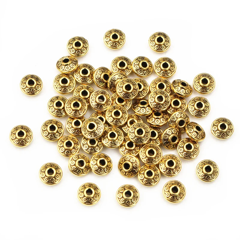 100pcs 6x6x3.5mm Bronze Antique Gold Silver Plated Spacer Beads Ball Crimp End Beads Stopper For Diy Jewelry Making Findings