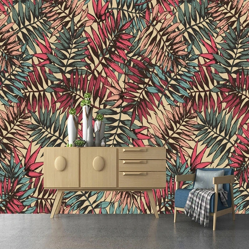 

Custom Any Size Mural Wallpaper European Retro Abstract Tropical Plant Banana Leaf Fresco Living Room TV Sofa Bedroom Home Decor