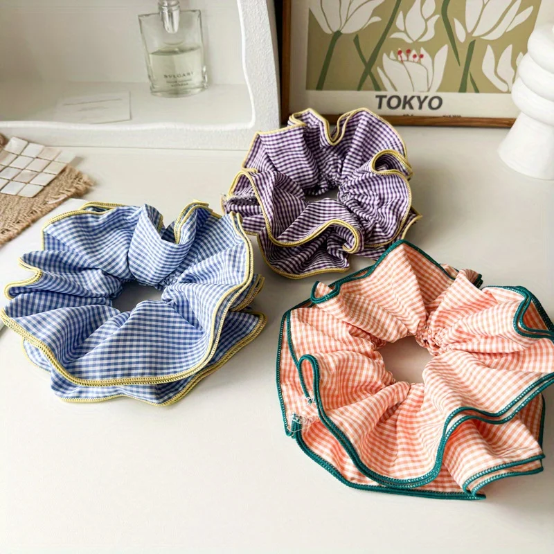 Plaid Scrunchie - Balletcore Hair Tie with Ruffle Edge | Vintage-Inspired Voluminous Updo Accessory Elastic Hair Bands