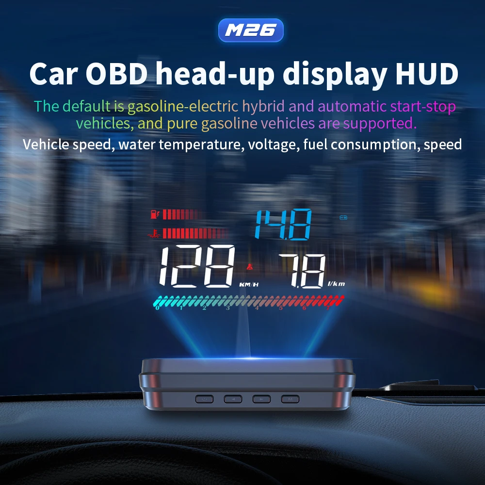 Picture 3: M26 Car OBD HUD OBD2 Head Up Display Digital Speedometer Voltmeter RPM Water Temp Gauge With Alarm Electronic Car Accessories