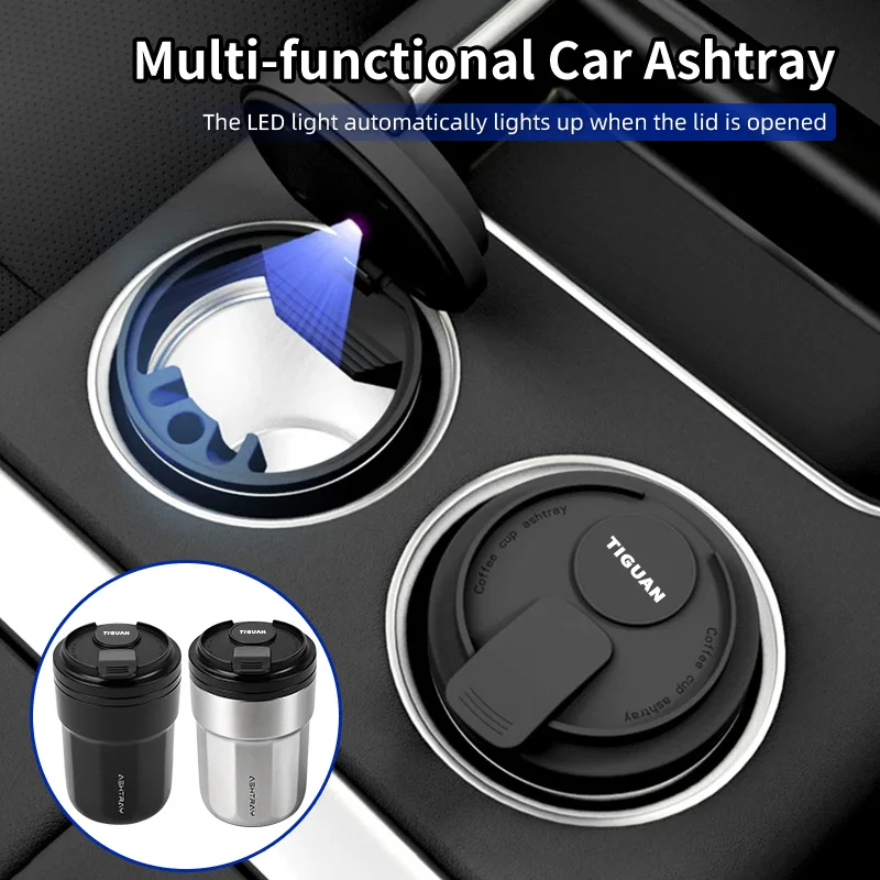 Cenicero para taza de café para coche, taza de almacenamiento de basura, accesorios universales para VW Tiguan T5 Polp Scirocco Sagitar Touareg Touran