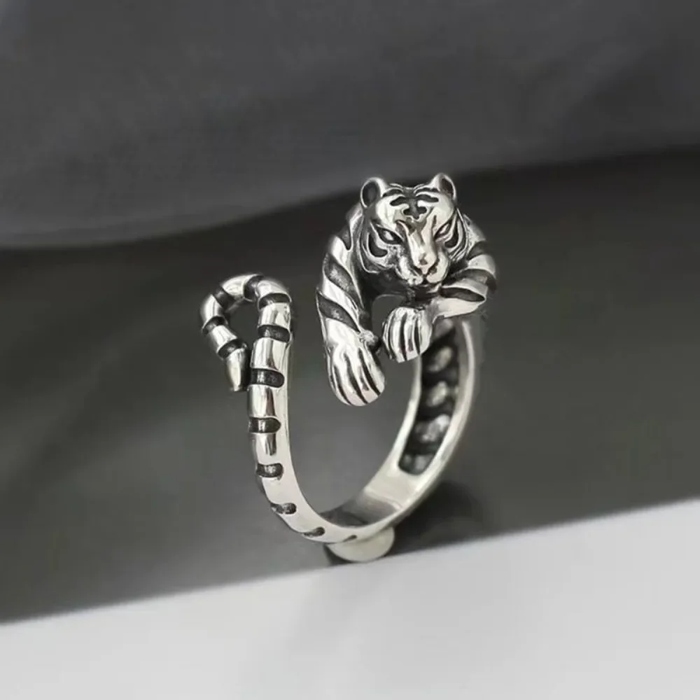 Minimalist Niche Tiger Adjustable Open Ring Men and Women Retro Punk Antique Gold Antique Silver Colorful Animal Jewelry Gifts