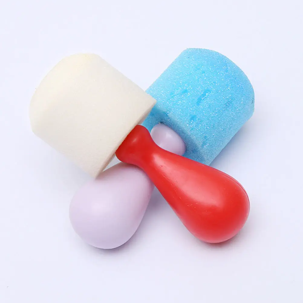 8Pcs Round Sponge Painting Brushes Plastic Handle Safe Non-Toxic Art Tool Set for Color Recognition Imagination Development