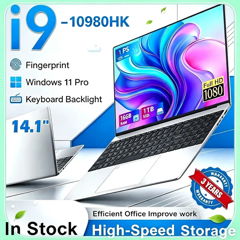 New 14.1" Gaming Laptop Intel  Win 11 Pro 32GB RAM 2TB SSDCore i9-10980HK Ultra Slim Notebook Computer 1920x1080 FHD Office PC