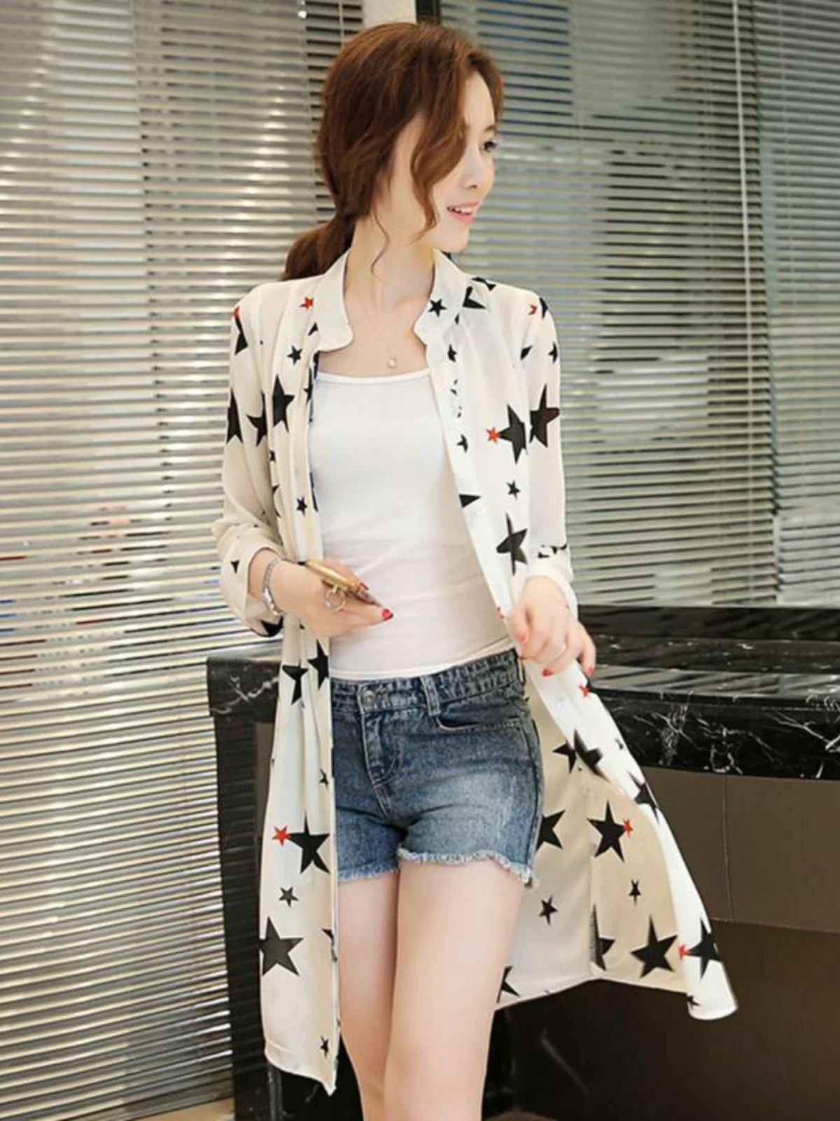 Damska szyfonowa letnia nowa odzież wierzchnia w dużych rozmiarach, chroniąca przed słońcem, rozpinana, cienka, teksturowana.