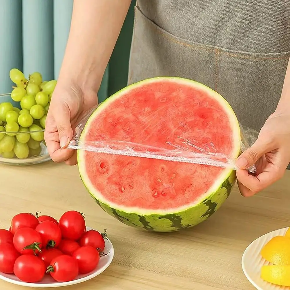 Funda desechable para alimentos frescos, bolsa elástica a prueba de polvo para almacenamiento de frutas y verduras, envoltura de Saran para tazones y tazas del hogar, 100 unids/lote por caja