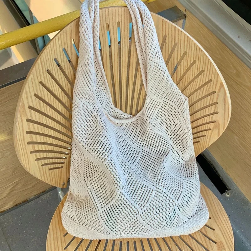 Neue Trend frauen Tasche Häkeln Handtasche Retro Gestrickte Einfarbig Hohl Top-griff Einkaufstasche Reise Shopper Schulter tasche – Detail 3