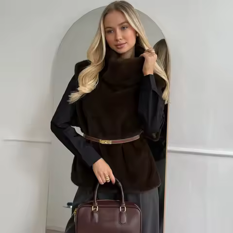 Ticketsx Women Wool Vest Jacket Fashion New Solid Sleeveless Winter Warm Vest Jacket Vintage Casual Female High Street Jacket