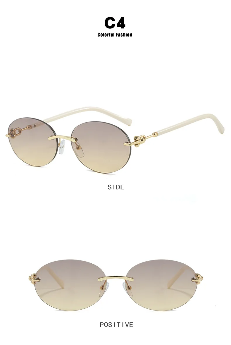 Ovale Rahmenlose Luxuriöse Modische Sonnenbrille Neue Personalisierte Lässige Damen-Sonnenbrille Outdoor-Reise Hochwertige Herren-Sonnenbrille – Detail 11