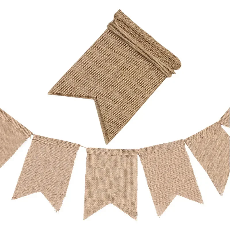 13/15Pcs Jute Burlap Flags Linen Pennant For Wedding Birthday Baby Shower Party Decorations Home Hanging Decor Banner Photo Prop