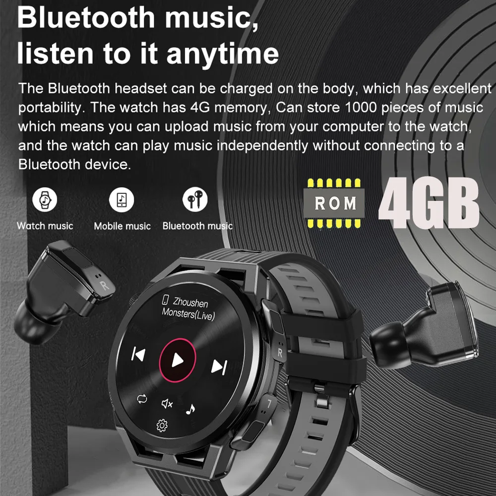 New 2 In 1 Headset Blue Tooth Call Smart Watches ENC Noise Reduction Earphone 4GB Memory Music Sports Men NFC Smartwatch Women