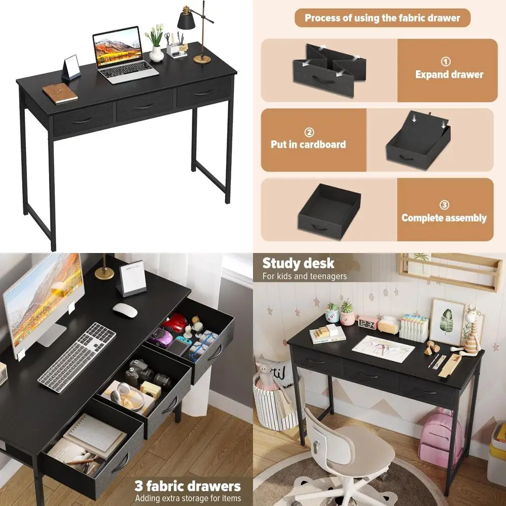 Moderner Aufbewahrungsschreibtisch mit Schubladen, 39,3 Zoll Home-Office-Schreibtisch für Schlafzimmerräume, Zimmerräume Schreibtisch für moderne Arbeit Enviro
