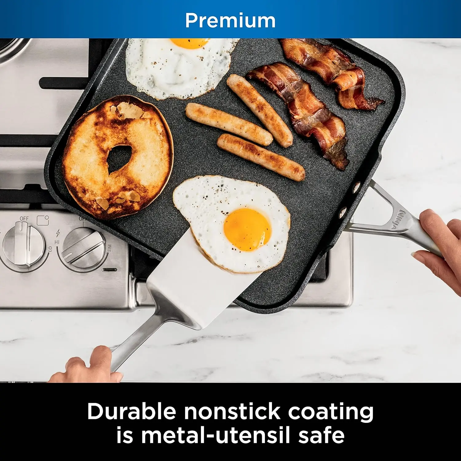 11-Inch Square Griddle Pan, Hard-Anodized, Nonstick, Durable & Oven Safe to 500°F, Slate Grey