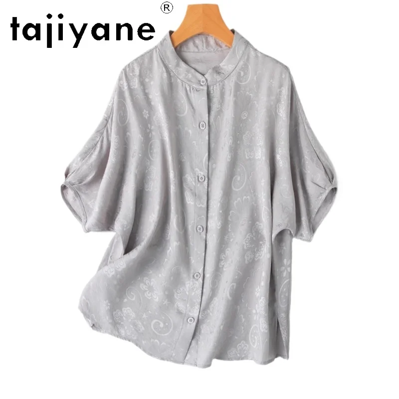 

TAJIYANE 100% Mulberry Silk Blouse Woman Elegant Short Sleeve Shirts Casual Summer Tops 2025 Fashion Ladies Clothes топ женский