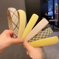 Girls Bright Lemon Yellow Hair Band Geometric Pattern Hair Hoops Popular Egg Yellow Colorful Stripe Hair Accessories Headbands