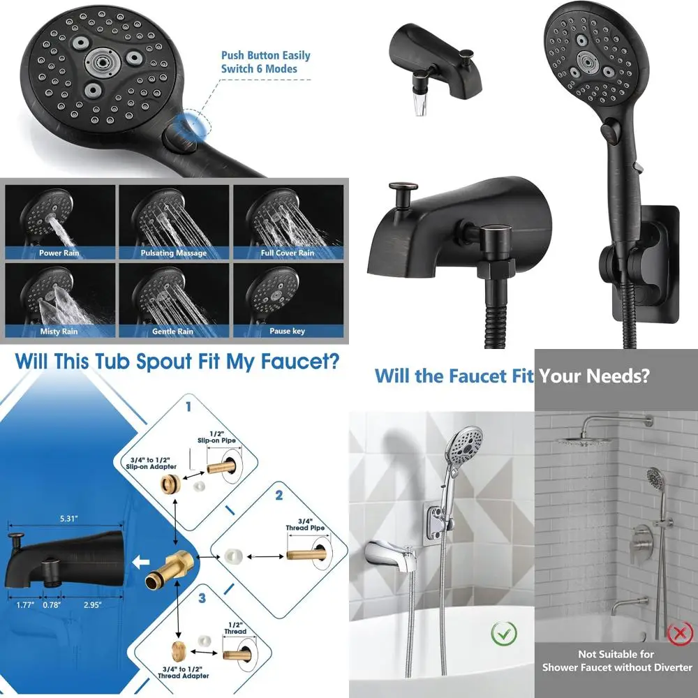 صنبور حوض استحمام برونزي مطلي بالزيت مع ميزة دش محمولة مكونة من 6 إعدادات