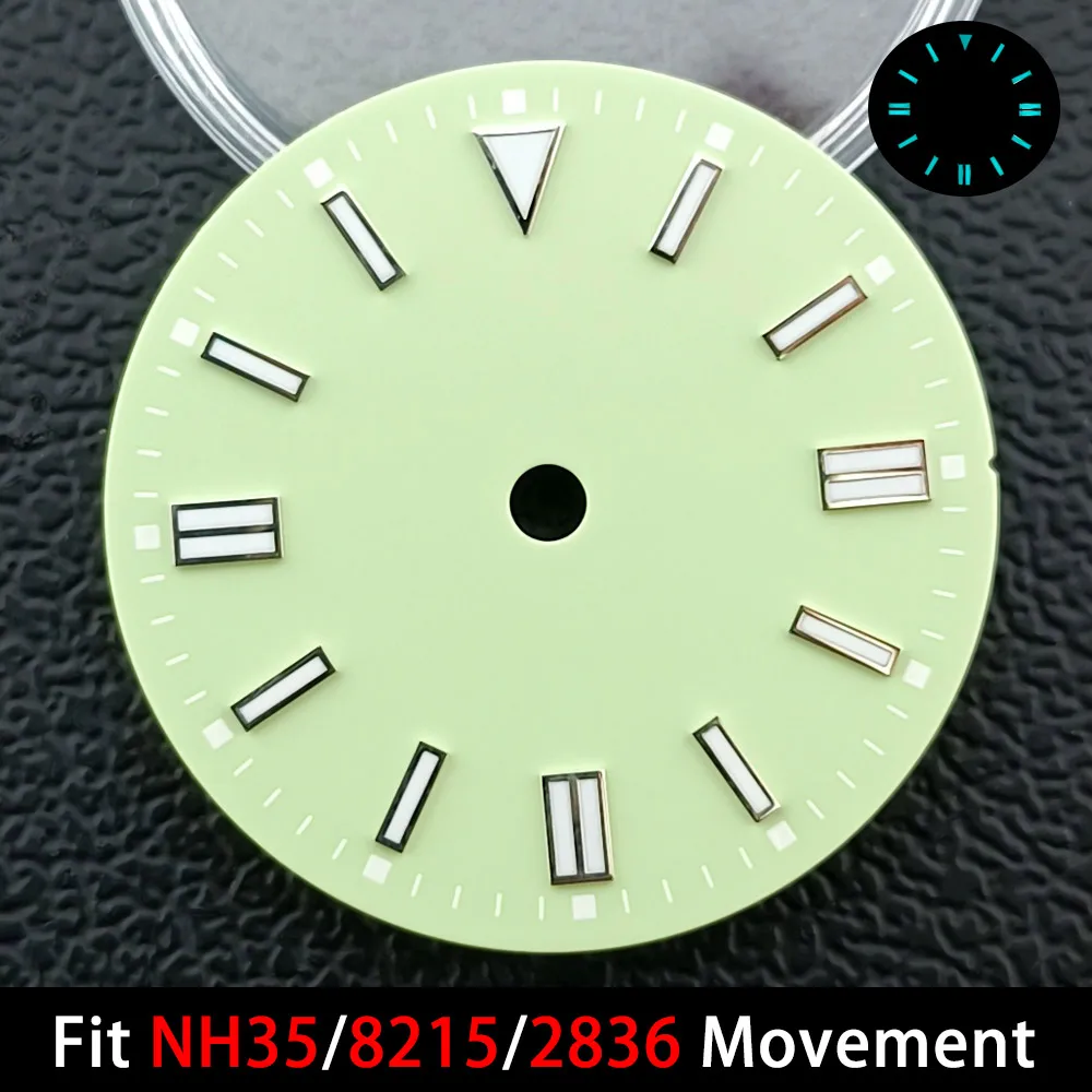 قرص تقويم بقطر 28.5 ملم، تقويم متعدد الألوان، قرص مجاني، أزرق وأخضر BGW9، عقارب مضيئة تناسب حركات NH35/8215/2836