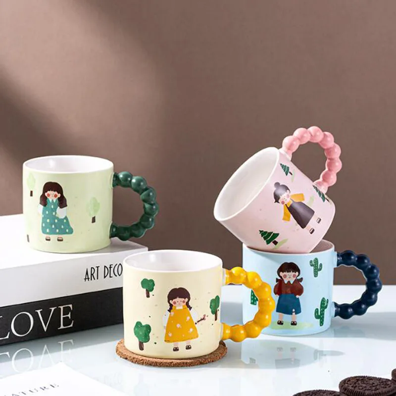 

Cartoon Girls Series Cute Coffee Mug Ceramic Handle Breakfast Oats Milk Cup Water Cup Household Office Drinkware