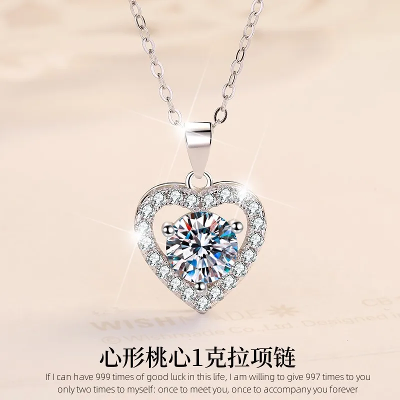 HK0014 Lefei Fashion Trendy Fine Luxury Classic White Moissanite Nimble Love Heart Naszyjnik Kobiety Prawdziwa biżuteria imprezowa s925 Silver