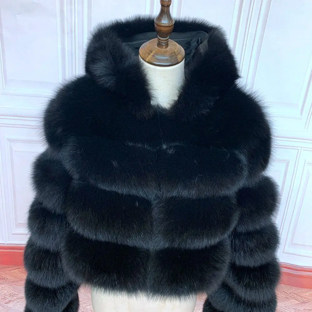 NEW 100%Winter Women Real Fox Fur Coat Thick Warm High Quality Full Sleeves New Natural Fur Fashion Hooded Short Jacket