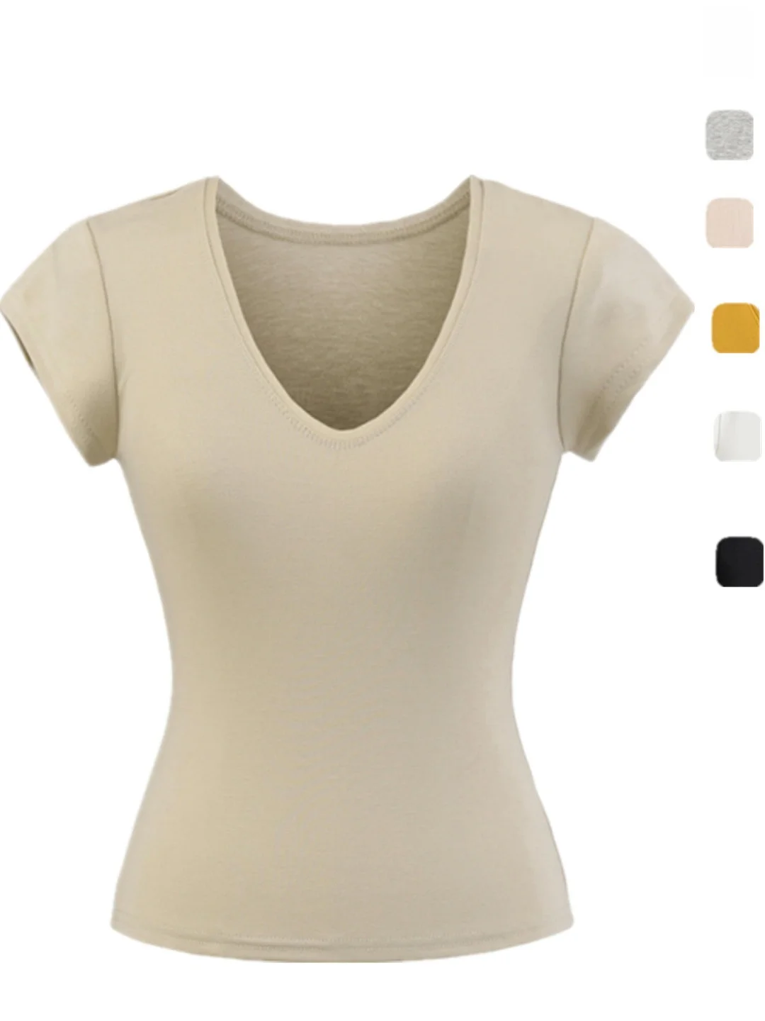 スリムフィット Vネック Tシャツ シルクのようなウエストシェイプ セクシーなストリートスタイル 純色ニットサマートップス レディース