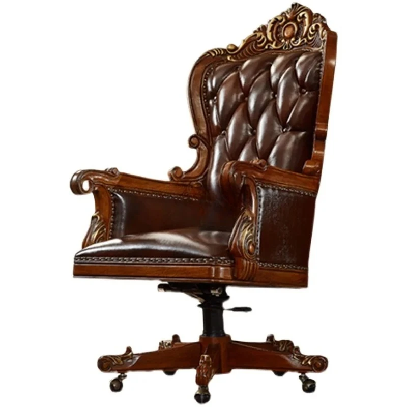 

American solid wood computer chair European leather home office lift swivel chair