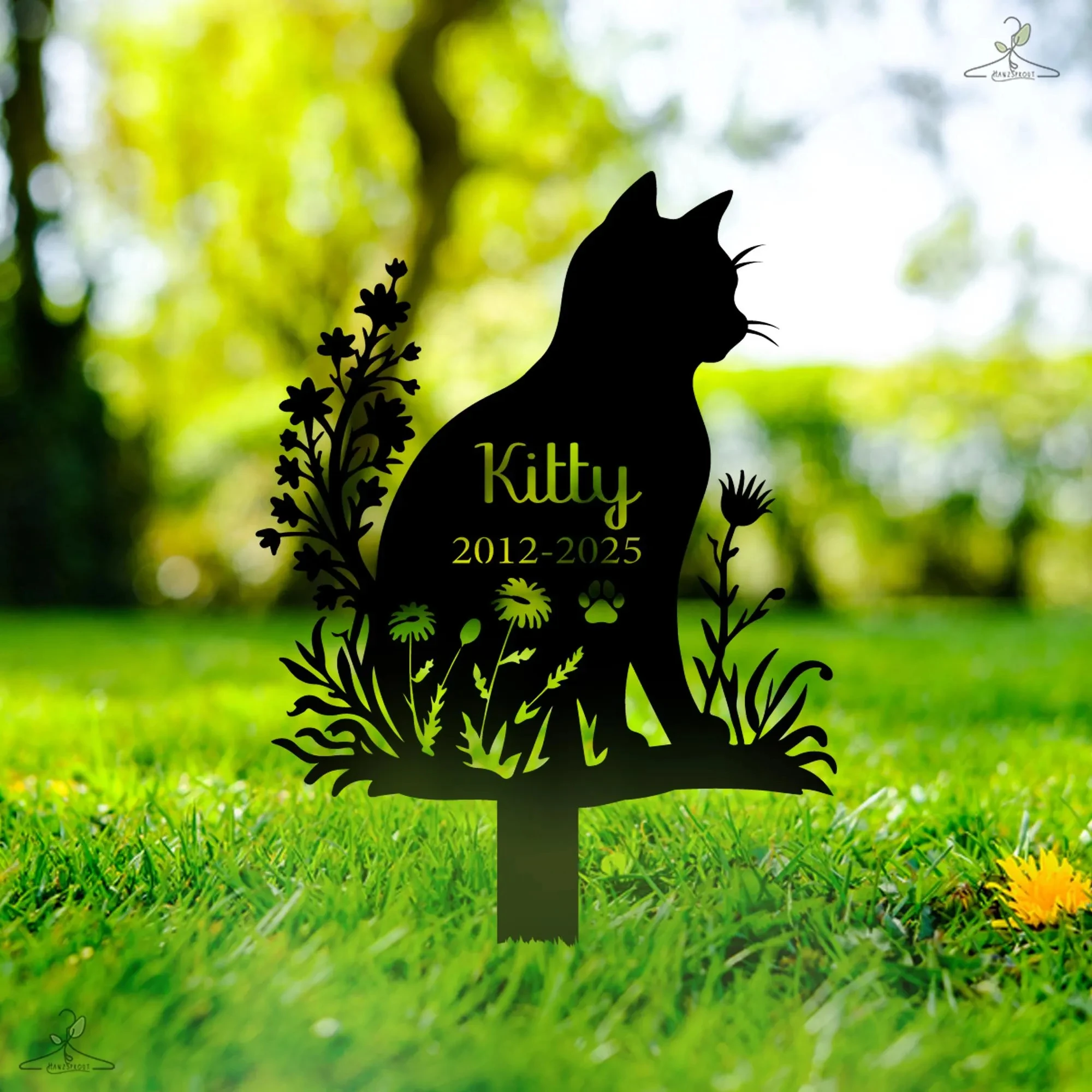 Custom Metal Cat Grave Marker Cat Memorial Stake with Flowers Cat Cemetery Stake Cat Garden Stake Cat Garden Decor