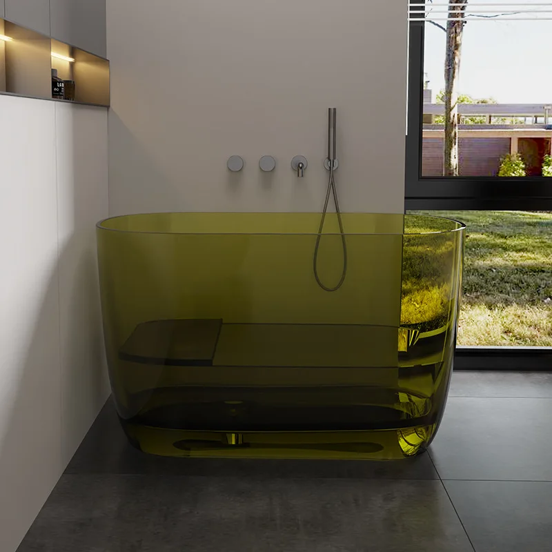 Crystal color transparent deep bathtub, household small seated deep soaking tub