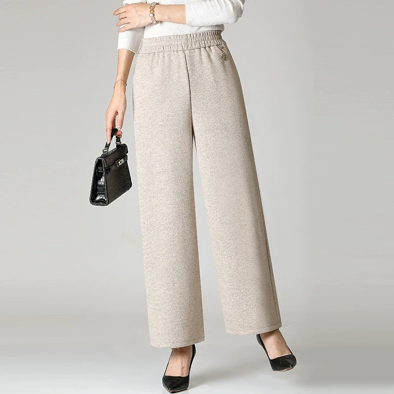 Oversize 8XL Women\'s Pants New Autumn Elastic High Waist Casual Pants Winter Fleece Warm Cotton Pants Middle Old Women Trousers