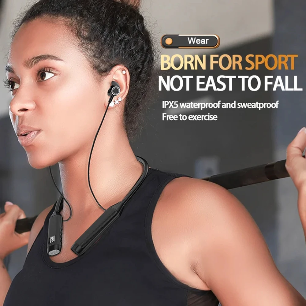 TWS Wireless Headphones Bluetooth 5.3 Earphone Neckband Magnetic Headset LED Display Sports Headset HiFi Stereo Earbuds With Mic