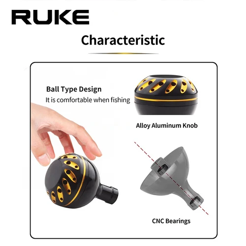 Imagen 2 del producto Ruke 1 perilla de mango de carrete de pesca para carretes giratorios Daiw/Shima diámetro 30mm peso 14g incluye 2 uds rodamientos 4 Uds arandelas
