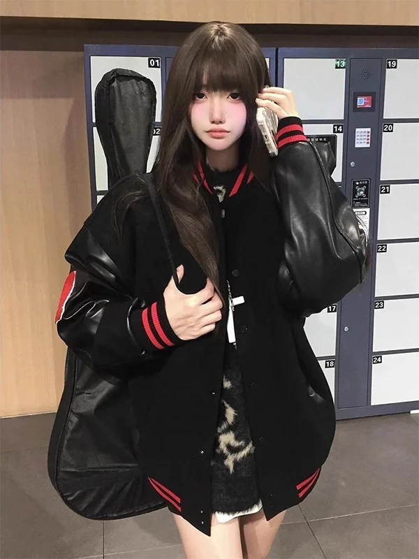 American Style Loose Fit Embroidered Letter Jacket Women's Cotton Padded Baseball Coat Autumn Winter Pilot Jacket for Couples