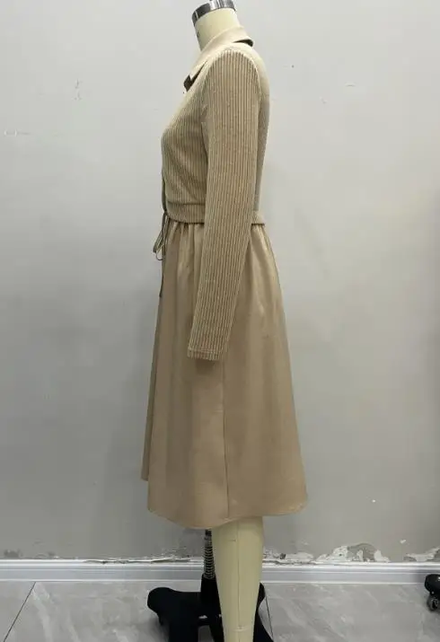 Frauen Kleider Herbst Winter Neue Plus Größe Hemd Rock Einfarbig Revers Lange Ärmeln Gefälschte Zwei-Stück Kleid Einfache casual Kleid