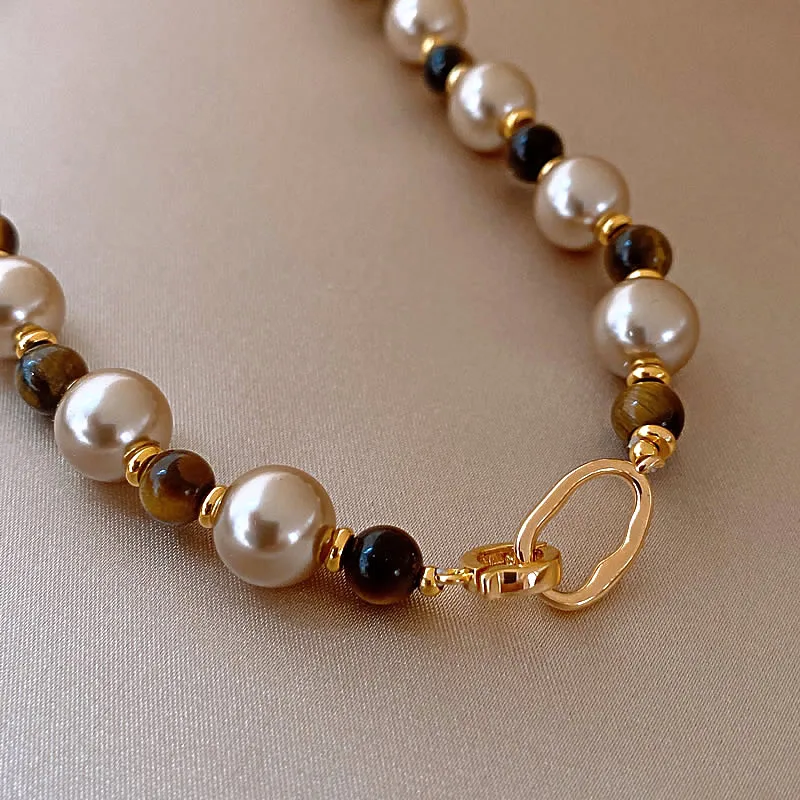 Maillard natürliche Tigerauge-Champagner-Perlen-Perlen-Halskette für 2024, Modeschmuck, Damen-Sexy-Pullover-Kette, Hals-Accessoires – Detail 14