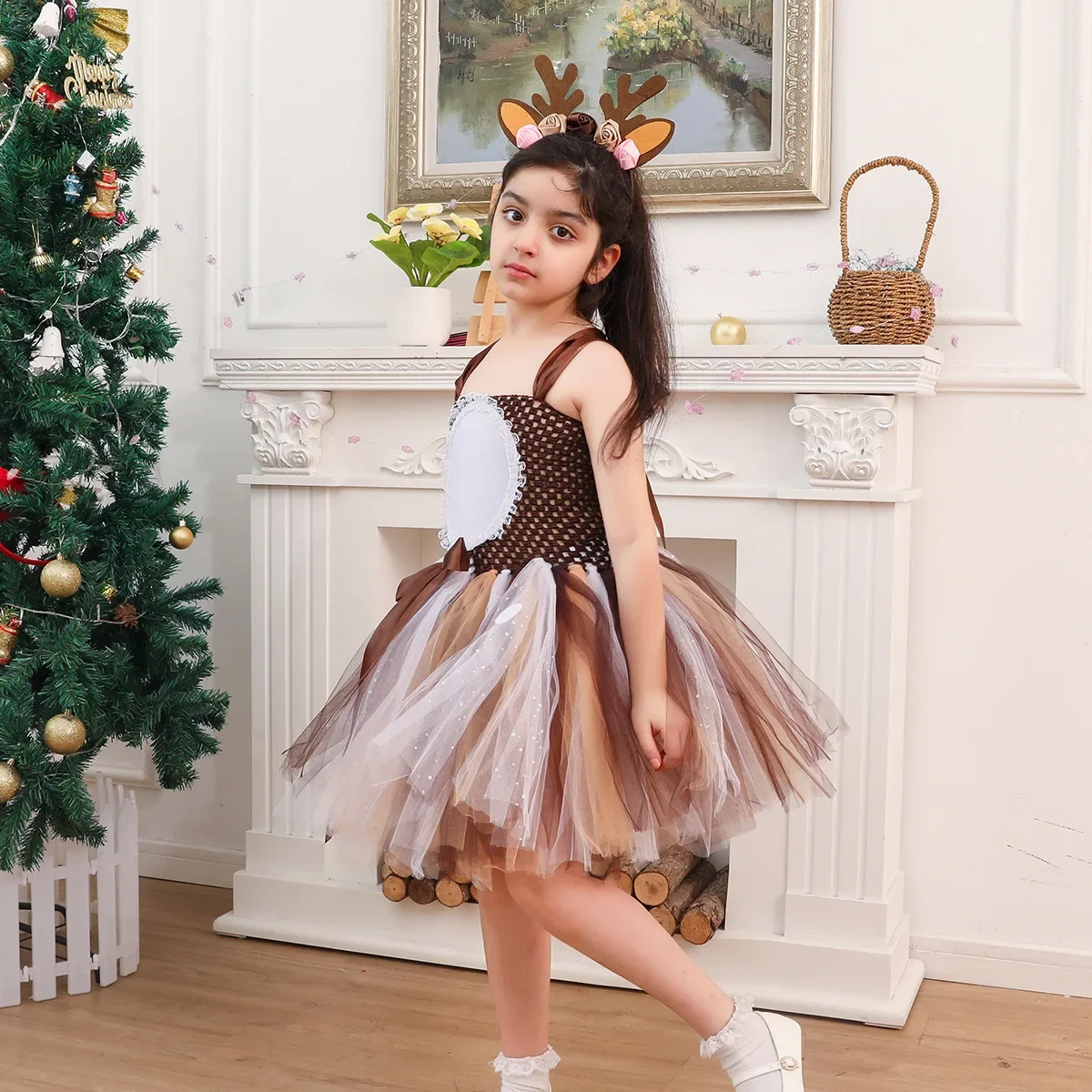 Cute Cartoon Deer Girl's Dress Handmade Mesh Princess Dress Fashion Stage Performance Costume Anime Cosplay Birthday Gift