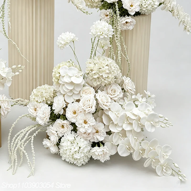 5D Grün-Weiße Künstliche Hortensien-, Orchideen- und Pfingstrosen-Blumenarrangements für Hochzeits-Hintergrund-Dekoration, Tischdekoration, Bühnen- und Boden-Dekoration, Event-Requisiten – Detail 7