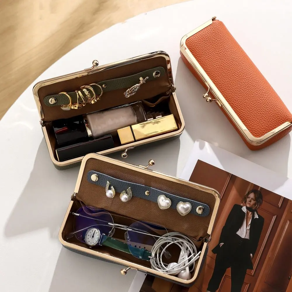 Multifunctional PU Leather Jewelry Storage Bag Anti-lost Design Large Capacity Women's Cosmetic Bag Automatic Closing Fashion