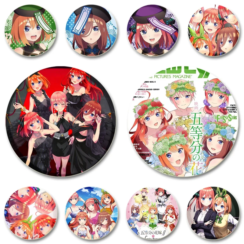 44/58mm Anime Ichika Nino Miku Yotsuba Itsuki Badge Cartoon Round DIY Brooch for Clothing Backpack Coat Decorative Accessories